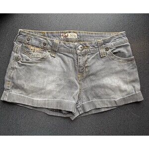 LEI Ashley Low Rise Denim Jean Shorts Y2K Size 7 Flap Pockets Cuffed